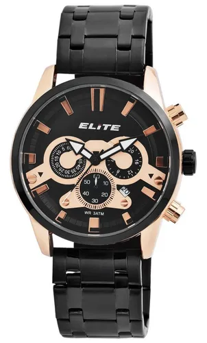 Elite Quarzuhr EL0004 Herren Chronograph mit Metallband - Armbanduhren aus Edelstahl, 3ATM wasserdicht und mit Superluminova beschichteten Zeigern für gute Ablesbarkeit im Dunkeln.