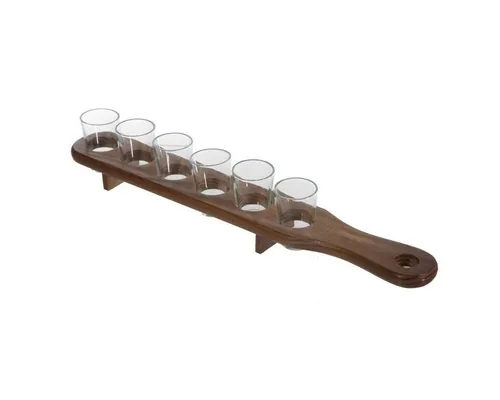 CEPEWA Schnapsglas Schnapsbrett ca. 44 cm 6 Gläser Holz Schnapslatte Schnapsleiste Halter, Kiefernholz, Glas, mit Aufhängeöse