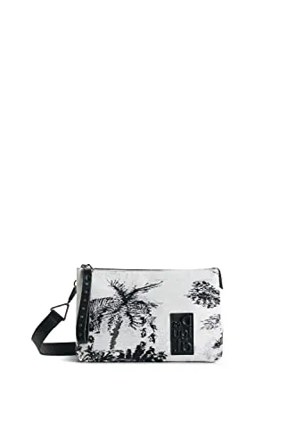 Desigual Women's White Bag Phantom Dortmund 1021 Off - Damen-Schultertasche mit tropischem Muster, 3 Fächer und langen Riemen für optimalen Tragekomfort und ein trendiges Statement.