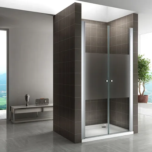 i-flair Dusch-Doppelflügeltür Lima, 68x180 cm - Duschtür aus 6mm teilsatiniertem ESG-Sicherheitsglas mit Hebe-Senkmechanismus für optimale Dichtigkeit. Ideal für moderne Bäder.