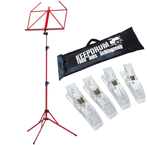 König & Meyer Notenpult K&M 100-5 Notenständer Rot mit Tasche mit Klammern