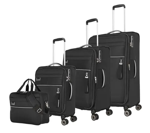 Travelite Kofferset 4-teilig MIIGO, nachhaltig und erweiterbar - Koffer Set aus recyceltem Material in den Größen S-M-L plus Bordtasche, mit TSA Schloss und Dehnfalte für mehr Volumen - ideal für umweltbewusste Reisende.