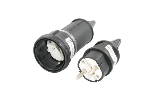 Schuko Set Stecker Kupplung 16A 250V Gummi Durchführung Schutzkontakt IP44 91483