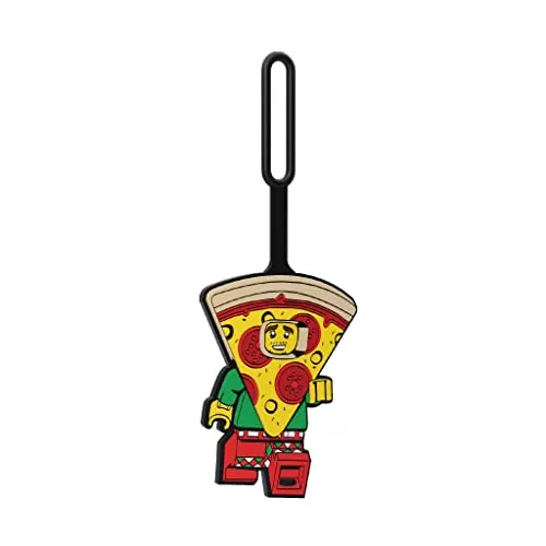 IQ LEGO 52935 Classic Pizza Guy - Silikon-Gepäckanhänger für Reisen, Koffer, Rucksack, Sommer-Strandtasche. Beschreibbare Oberfläche auf der Rückseite zur Identifizierung. Maße: ca. 6,5