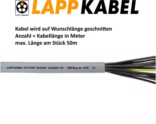 Lapp Kabel Ölflex Classic 110 3G07,5 Artikel 1119103, Anzahl = Schnittlänge Stromkabel, (100 cm)