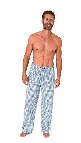 Normann Herren Schlafanzug Pyjama Hose lang kariert aus Baumwolle Schlafhose für Männer, Farbe:blau, Größe:56