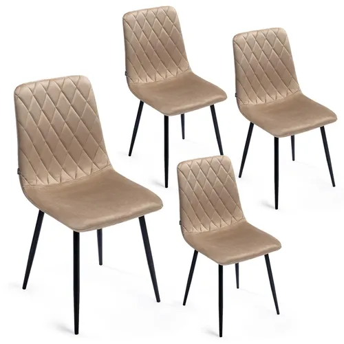 Lina® Elisia Esszimmerstuhl im modernen Design - Samt - Bequemer Stuhl für Ihr Esszimmer, hochwertiger Stoff, ergonomische Form - 4er Set - Beige