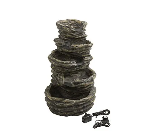 Dehner Gartenbrunnen Roccia mit LED Beleuchtung - Tischspringbrunnen für den Außenbereich, robuster Gartenbrunnen aus witterungsbeständigem Polyresin mit 5 warmweißen LEDs für stimmungsvolle Akzente.