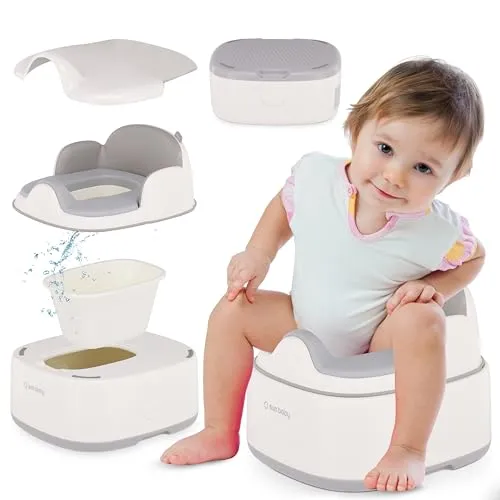 sun baby Kinder Töpfchen 1-6 Jahre – Toilettensitzaufsatz, Fußstütze – rutschfeste Basis, weicher Sitz, hohe Rückenlehne, hygienischer Deckel – Weiß