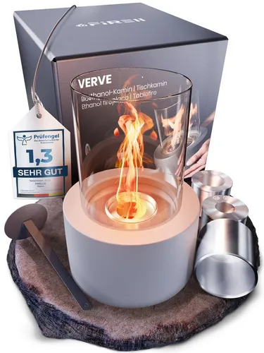 Firell® Tischkamin VERVE – Massiver Beton Bioethanol Kamin für Innen & Außen – Extra lange Brenndauer