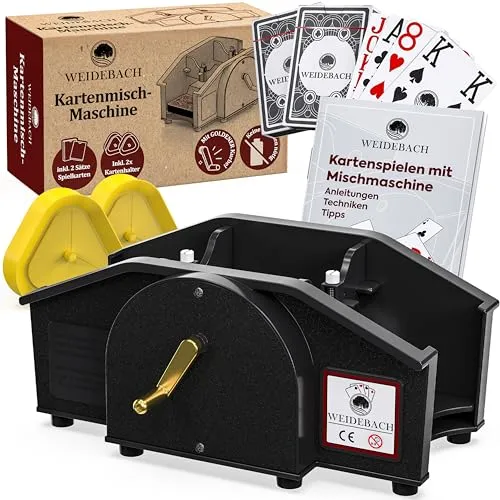 Weidebach® Schwarze Kartenmischmaschine mit Goldener Kurbel