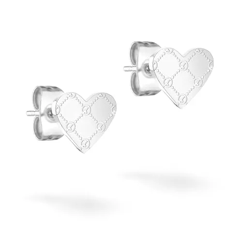 Tamaris Ohrstecker TJ-0531-E-08 Silber - Ohrringe für Damen, Herzform mit Logomania Prägung aus poliertem Edelstahl, ideal als Geschenk für besondere Anlässe