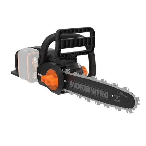 WORX WG350E.9 Nitro Profi Akku Kettensäge 20V - Sägen: Leistungsstarke Akku Kettensäge mit 10 m/s Schnittgeschwindigkeit, automatischer Schmierung und werkzeugloser Ketten-Verspannung für müheloses Arbeiten.