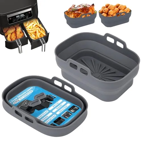 Alyvisun Silikonform für Heißluftfritteuse, 2 Stück Airfryer Silikon Basket Wiederverwendbar Dual Backform Air Fryer Silikonformen Rechteckig Einsatz Heissluftfritteuse Zubehör Mold (Grau)