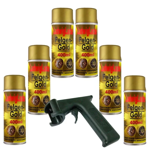 Felgengold 6 Spraydosen 400ml Felgenlack für Autolack Lackierer mit Haltegriff