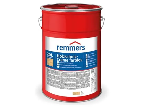 Remmers Holzschutz-Creme farblos, 20 Liter - Tropffreier Premium Holzschutz - LACKE – Exzellenter Holzschutz für den Außenbereich: vereint Imprägnierung, Grundierung und Lasur in einem Produkt. Ideal für Zäune, Carports und Gartenhäuser, schützt vor Feuchtigkeit und Witterungseinflüssen.