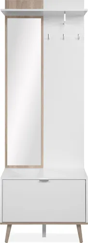 Mid.you Garderobe 3-teilig, Weiß & Sonoma Eiche - Stylische Garderobe in Weiß und Sonoma Eiche, aus Glas und Holzwerkstoff. Perfekt für einen ordentlichen Eingangsbereich mit praktischem Stauraum.