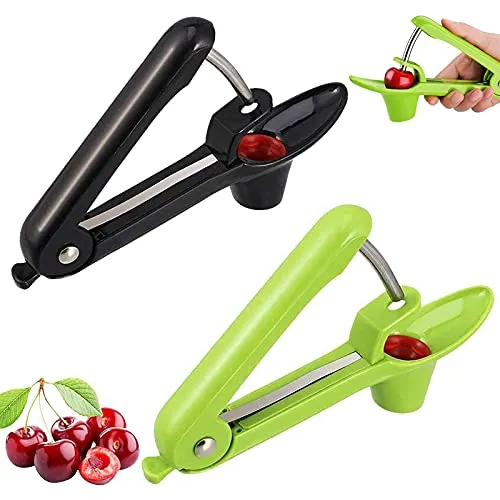 Stücke Kirschentkerner Kirschentsteiner Edelstahl Olivenentkerner Kunststoff für Schnell Entfernen Früchtsteinen (Grün, Schwarz) 2