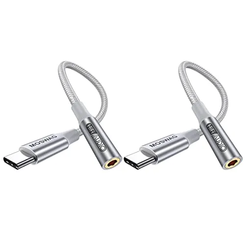 MOSWAG USB C auf 3,5mm Kopfhöreranschluss Adapter (2 Stück), USB C auf Aux Audio Dongle Kabel Kompatibel mit Pixel 4 3 2 XL, Samsung Galaxy S21 S20 Ultra S20 + Note 20 10 S10 S9 Plus iPad Pro