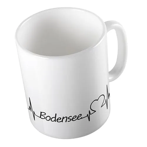 Huuraa Kaffeetasse Bodensee Herzschlag Herz Geschenk Idee Keramik 330ml Kaffee-Becher mit Namen deines Lieblingssees
