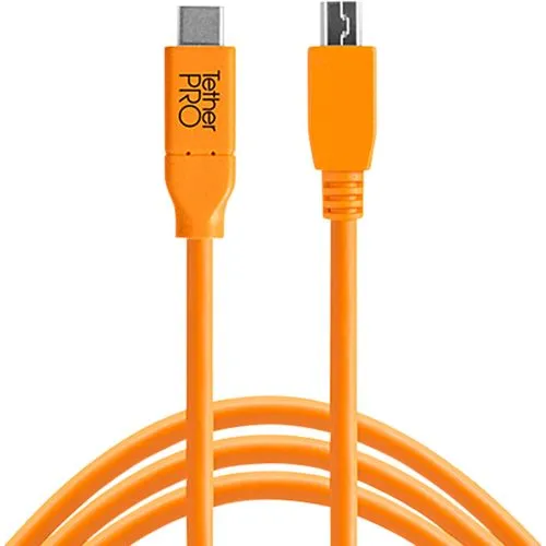 Tether Tools USB-C zu 2.0 Micro-B 5-Pin 4,60m  - Studiozubehör Tethering, 4,60m lang für maximale Flexibilität beim Fotografieren, leuchtendes Orange sorgt für gute Sichtbarkeit.