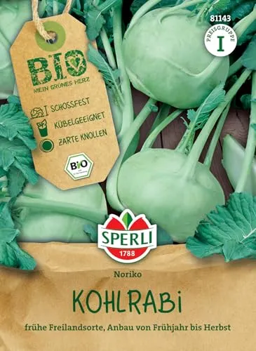 Sperli BIO Kohlrabisamen weiß 81143 - BIO - frühe Freilandsorte - schossfest - Kübelgeeignet - zarte Knollen - Saatgut, Samen Gemüse, Gemüse Pflanzen