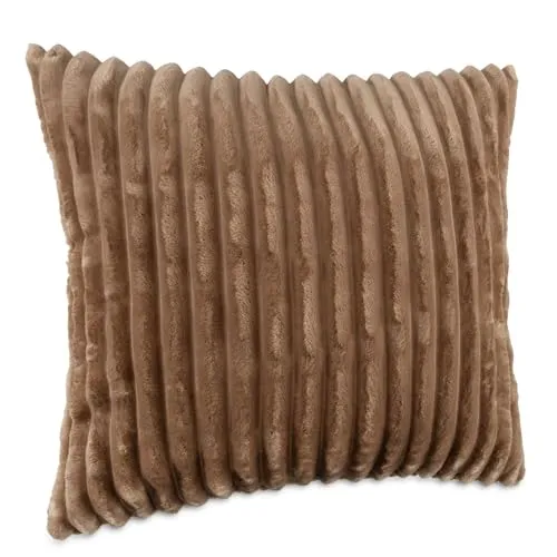 Dekokissen Kissenbezug Sofakissen Pillow Plüsch Kuschelkissen Zierkissen Cord Kissen Couchkissen Kord Kissenhülle ultraweich gestreift Lilli 60x60cm ohne Füllung Beige