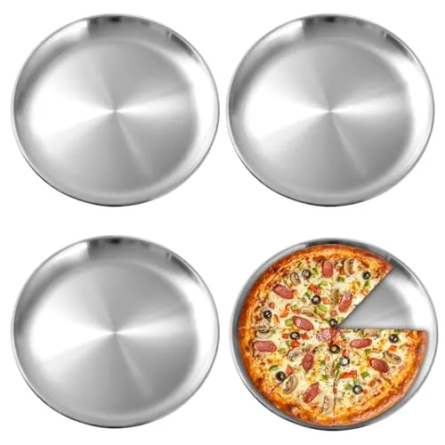 PORFOYO Edelstahl Teller, 4 Stück Camping Teller 30 cm, Edelstahlteller Campingteller, Edelstahl Campings Tellers, Camping-Geschirr, Ideal für Küche, Picknick, Partyund Wandern