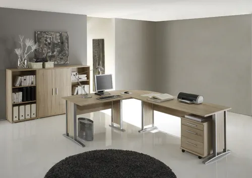 Winkelschreibtisch Schreibtisch OFFICE LINE mit Highboard in Eiche Sonoma