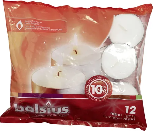 Bolsius Maxiteelichter weiß, Höhe 2,5 cm, Ø 5,7 cm, 12er Pack