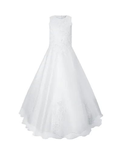 Märchenburg Satinkleid HOCHELEGANTES Kommunionkleid m. Reifrock Spitzenkleid Chiffon Satin - KOMMUNIONKLEID - Maiglöckchen 2026 -