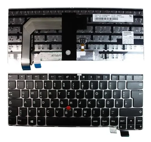 Power4Laptops Deutsch Mit Zeiger Silber Rahmen Schwarz kompatible Ersatz Tastatur kompatibel mit Lenovo ThinkPad T470s