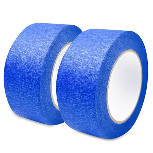 WinGluge 2 Rollen Blau Kreppband 48mmx50m, Malerkrepp, Blaues Maler Klebebänder, Krepppapier Abdeckband, Rutschfestes Abklebeband UV-Beständig, für Malerarbeiten Renovierungen Handwerke