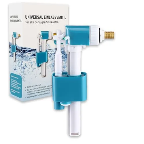 sanicomfort Universal Füllventil für WC-Spülkasten, Schwimmerventil Einlassventil mit Messing-Gewinde G3/8, Wasserstand einstellbar, für Aufputz- & Unterputz-Spülkästen