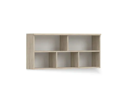 Deine Möbel 24 Hängeregal INGE 09 in Weiß / Grau / Eiche Sonoma - Modernes 2-teiliges Hängeregal für Jugendzimmer, 110 cm breit. Mit stilvollen Holzgriffen in drei Farben verleiht es jedem Raum einen einzigartigen Akzent. Robust und vielseitig kombinierbar.