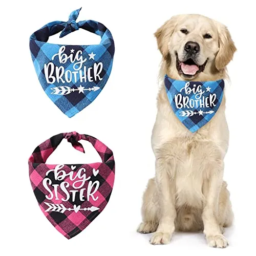 URROMA Rose Red and Lake Blue Plaid Dog Bandana Scarf, 2 Packs Soft Cotton Dog Bandana Adjustable Triangle Pet Scarf for Small Medium Dogs Pets