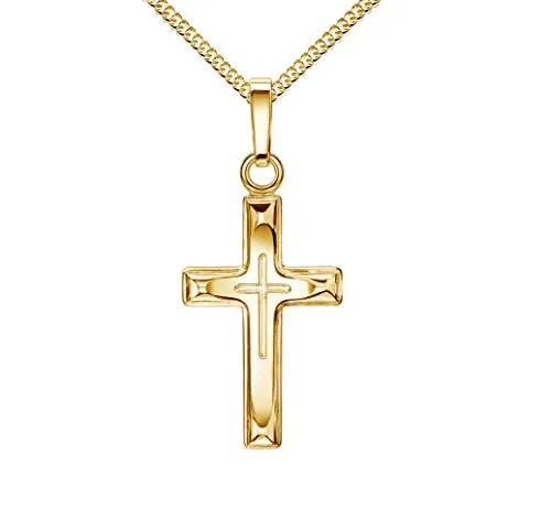 JEVELION Halskette Kreuz in Kreuz-Anhänger Goldkreuz Jesus Christus Kettenanhänger 333 Gold 8 Karat Mit Kette 70 cm
