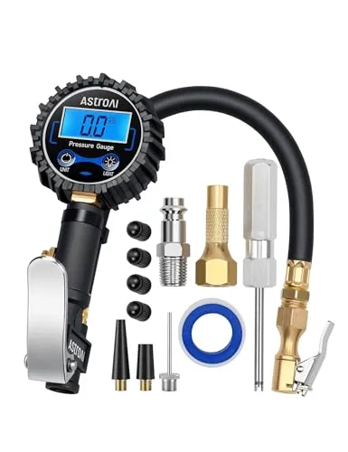 AstroAI Digitaler Reifenfüller mit Manometer, 250 PSI Luftfutter und Kompressor-Zubehör, strapazierfähig, mit Gummischlauch und Schnellverbindungs-Kupplung für 0,1 Bildschirmauflösung