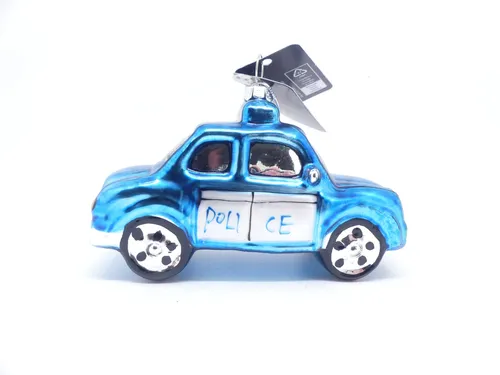 Weihnachtsbaum Anhänger Auto Blau Polizei Glas 11 cm Christbaumschmuck Decoris