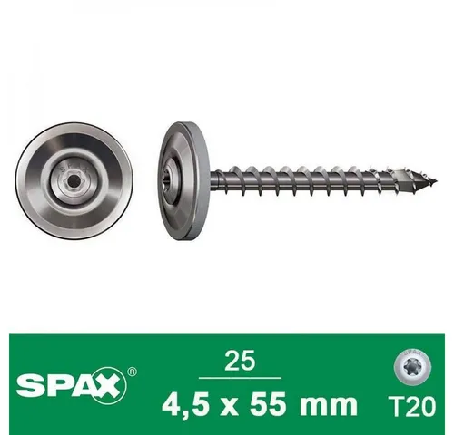 SPAX Spanplattenschraube SPAX Spenglerschraube A2 4,5x55 mm + Dichtscheibe 20 mm LP, 25 Stück