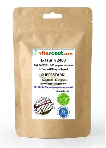 L-Taurine 2400 - 360 Kapseln vegan je 800mg - HOCHDOSIERT - BESTER PREIS IM NETZ