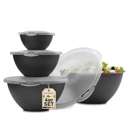 Hausfelder Salatschüssel Set groß mit Deckel, 8-tlg