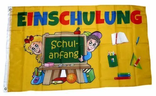 Fahne / Flagge Einschulung Schulanfang 90 x 150 cm in gelb von FahnenMax®