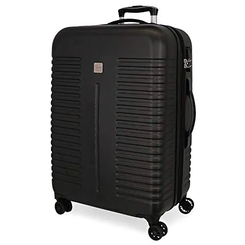Roll Road India Mittlerer Koffer Schwarz 48x70x27 cms Hartschalen ABS Kombinationsschloss 75L 3,7Kgs 4 Doppelräder Erweiterbar