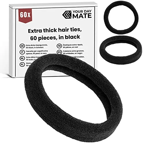 Dicke Haargummis, 60 Stück, in Schwarz, Haarbänder extra breit und elastisch, Haarband für jeden Haartyp, Zopfgummi Pferdeschwanz, stylische Unisex Haare Gummibänder für Mädchen, Frauen, Männer