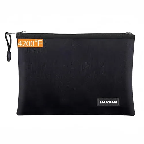 TAOZKAM Feuerfeste Dokumententasche(36x26cm 4200℉), Feuerfeste Geldtasche, Tresor Feuerfest Wasserdicht Geldscheine Aufbewahrung Aktentasche Für Dokumente/Geld/Passport/Bankdatei Und Bargeld
