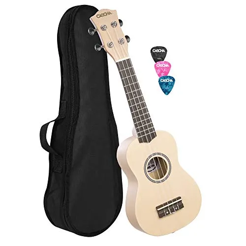CASCHA Sopran Ukulele Set für Kinder und Erwachsene - Starter Kit - Ukulelen Set für Anfänger und Fortgeschrittene mit hochwertigem Klang, 3 Plektren und praktischer Tasche. Perfekt für Musikliebhaber unterwegs!