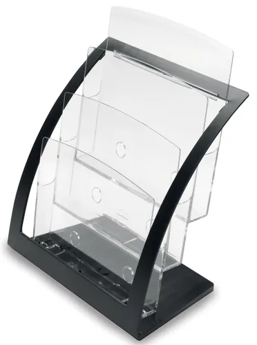 Deflecto Prospekthalter Contemporary, DIN A4 - Moderne freistehende Präsentationsständer für Firmen & Büros mit glasklaren Fächern für optimale Sichtbarkeit Ihrer Prospekte. Ideal für Geschäfte, Restaurants und Messen.