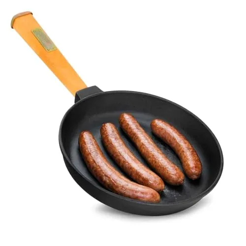 Ø24cm Pfanne aus Gusseisen mit Holzgriff abschraubbar 46mm hoch Gusseisenpfanne Bratpfanne Steakpfannen Cast Iron Pan Feuerpfanne geeignet für Gasgrill Backofen Feuerstelle alle Herdarten Induktion
