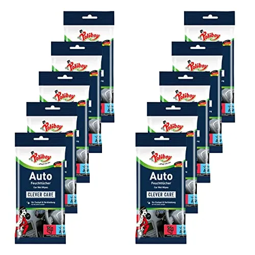 Poliboy - alles für die Autoreinigung - Auto Feuchttücher - perfekt für die gründliche Reinigung des Innenraums - 10er Pack - 10x20 Stück - Made in Germany